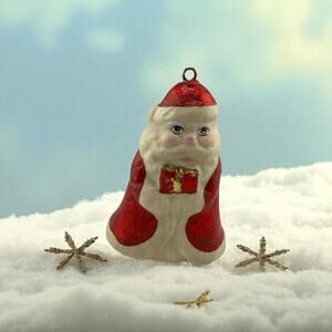 Vintage Santa Clause Bell Shape Christmas Ornament Paper Mache Metallic 5 Inches